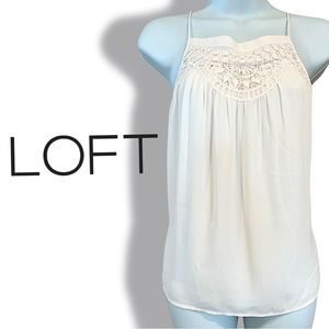 LOFT Anne Taylor Paperwhite Lace Trim Cami - XS